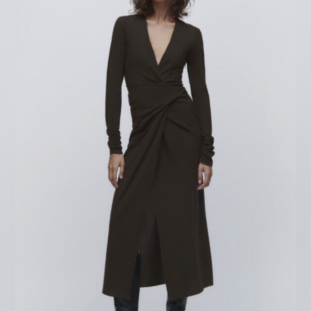 Zara Wool Blend Draped Midi Dress